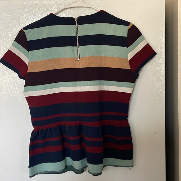 Zara Blue and Red Boxy Peplum Blouse Short Sleeve Small - Picture 4 of 4